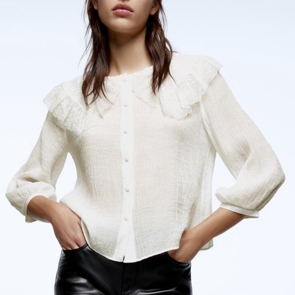 NWOT ZARA lace collar top Size XL